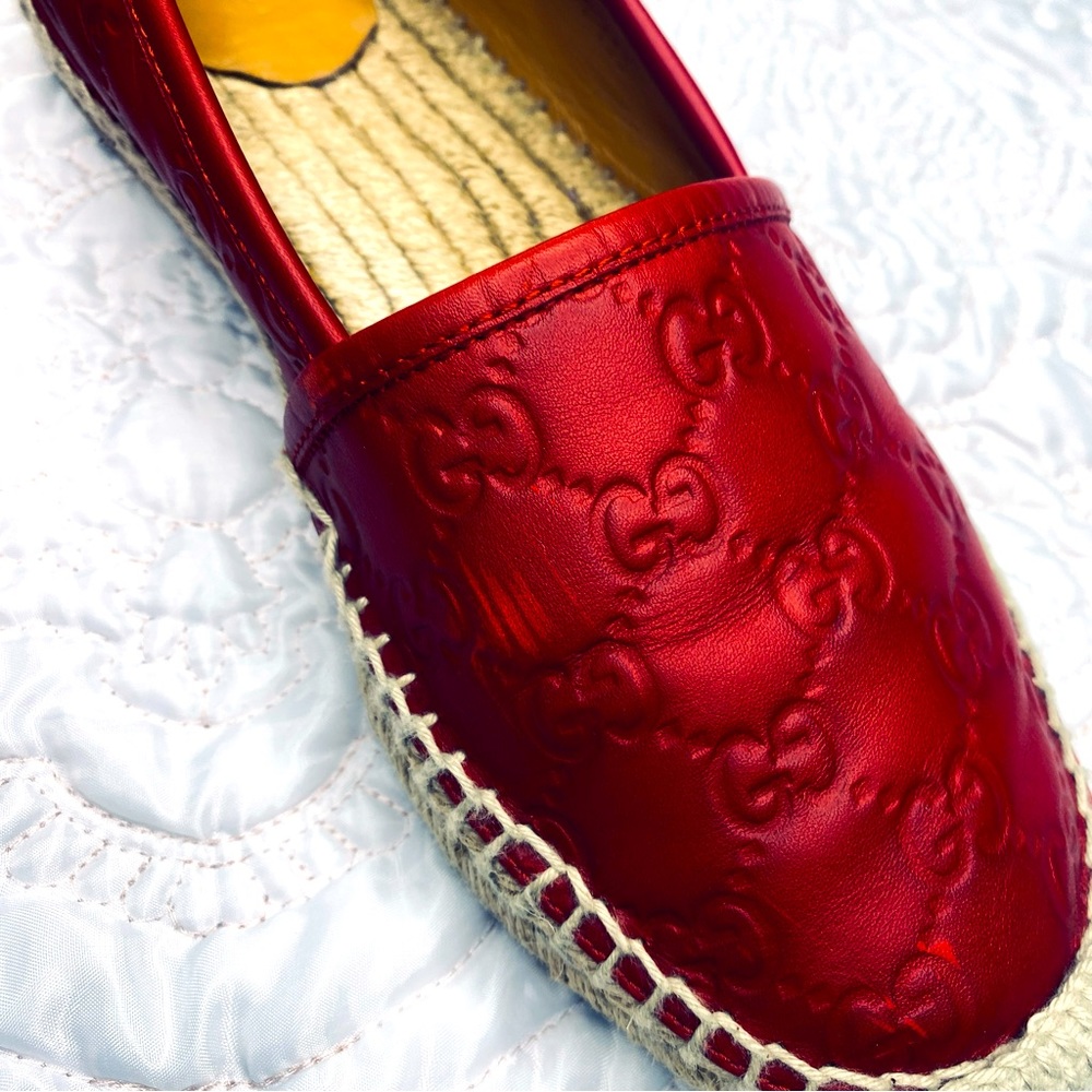 Gucci Red Leather Espadrilles with GG Signature Size 38 - Picture 9 of 10